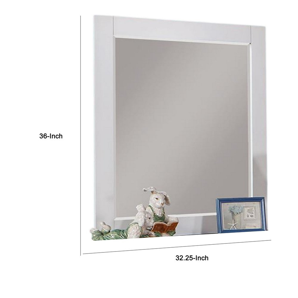 Akira Dresser Mirror, Contemporary Plank Style White Solid Wood 36in -BM332598