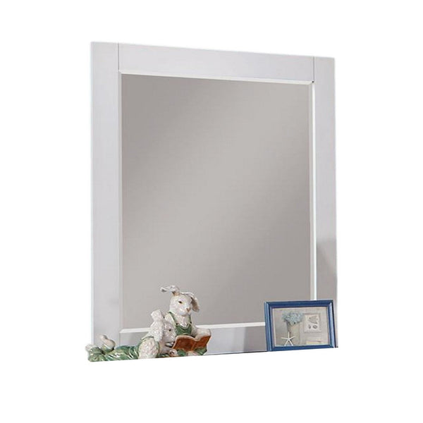 Akira Dresser Mirror, Contemporary Plank Style White Solid Wood 36in -BM332598