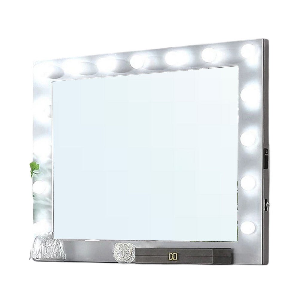 Fery Dresser Mirror w Light Bulbs, USB and Power, Glam Silver 44 Inch -BM332606