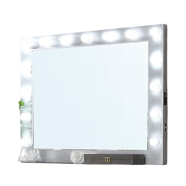 Fery Dresser Mirror w Light Bulbs, USB and Power, Glam Silver 44 Inch -BM332606