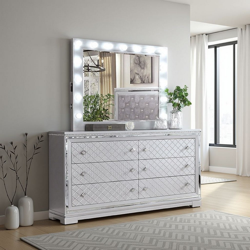 Fery Dresser Mirror w Light Bulbs, USB and Power, Glam Silver 44 Inch -BM332606