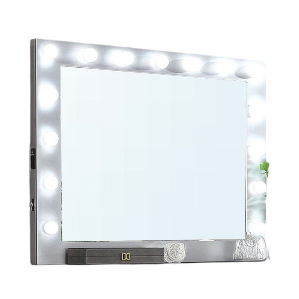 Fery Dresser Mirror w Light Bulbs, USB and Power, Glam Silver 44 Inch -BM332606