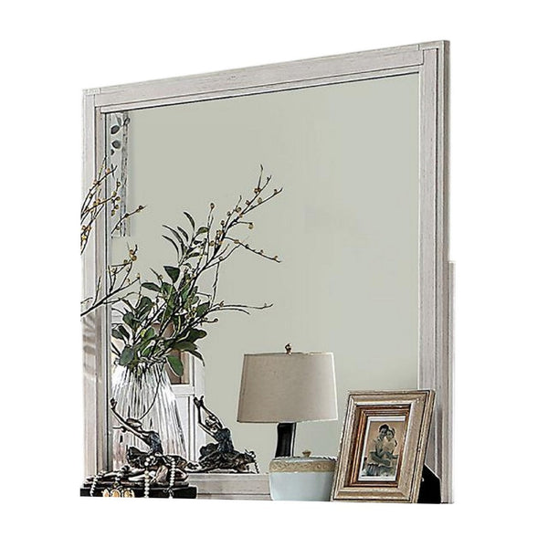 Varos Dresser Mirror, White Solid Wood, 38 Inch Stylish Square Frame -BM332607