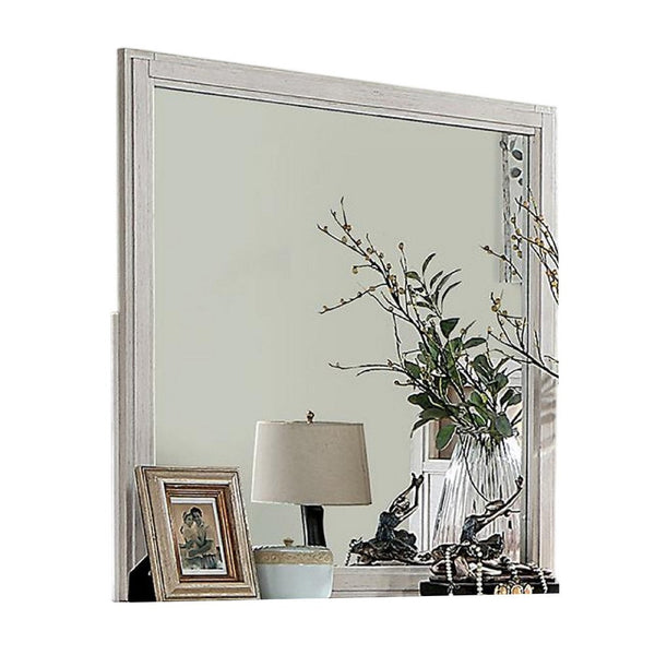 Varos Dresser Mirror, White Solid Wood, 38 Inch Stylish Square Frame -BM332607