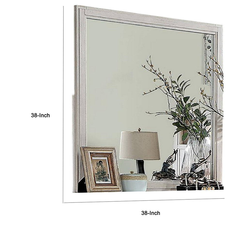 Varos Dresser Mirror, White Solid Wood, 38 Inch Stylish Square Frame -BM332607