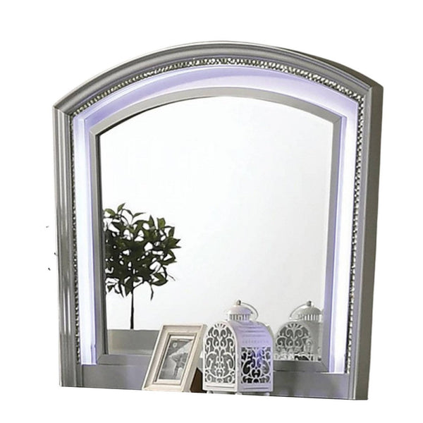 Sam Dresser Vanity Mirror, Silver Solid Wood Curved Frame, 48 Inch -BM332609