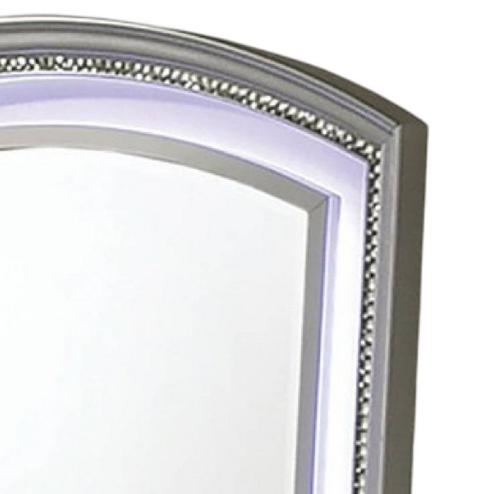 Sam Dresser Vanity Mirror, Silver Solid Wood Curved Frame, 48 Inch -BM332609