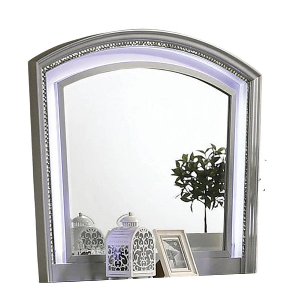 Sam Dresser Vanity Mirror, Silver Solid Wood Curved Frame, 48 Inch -BM332609