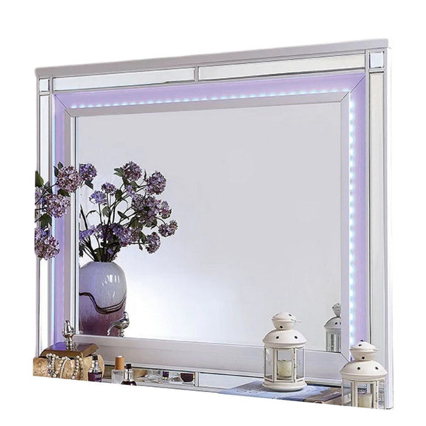 Reya Dresser Mirror, Glam LED Light Trim Solid Wood Frame, 49 Inch -BM332612