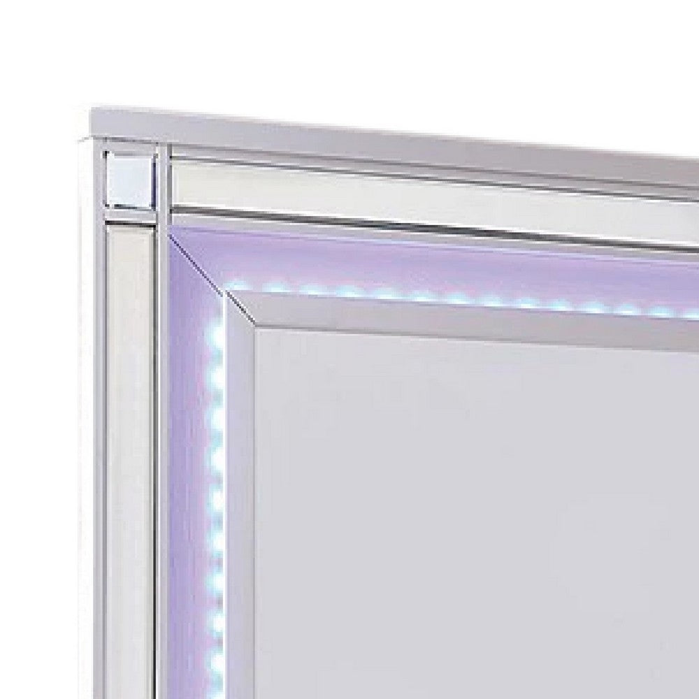 Reya Dresser Mirror, Glam LED Light Trim Solid Wood Frame, 49 Inch -BM332612