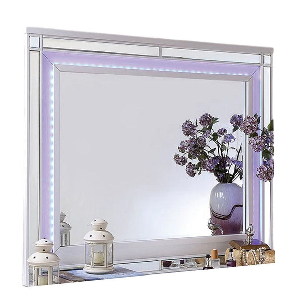 Reya Dresser Mirror, Glam LED Light Trim Solid Wood Frame, 49 Inch -BM332612