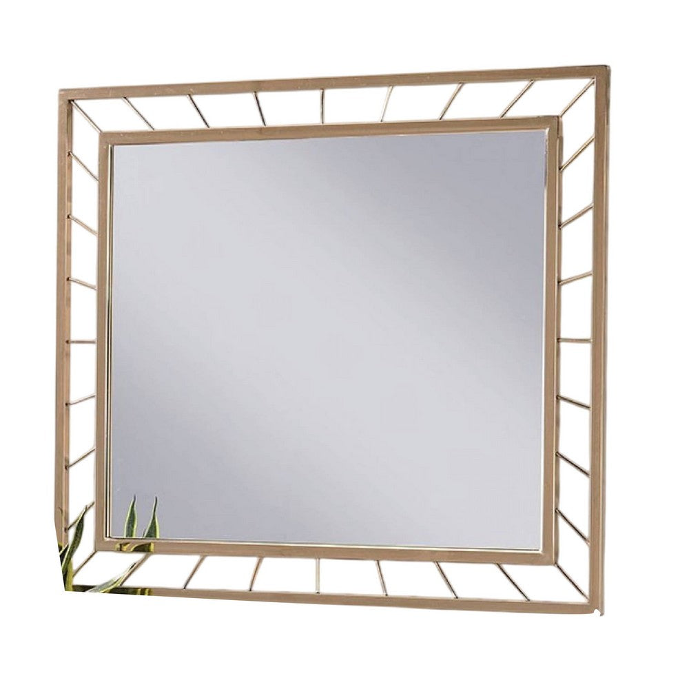 Brey Decorative Accent Mirror, 39 Inch Glam Gold Plated Metal Frame -BM332613
