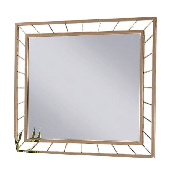 Brey Decorative Accent Mirror, 39 Inch Glam Gold Plated Metal Frame -BM332613