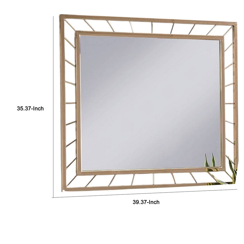 Brey Decorative Accent Mirror, 39 Inch Glam Gold Plated Metal Frame -BM332613