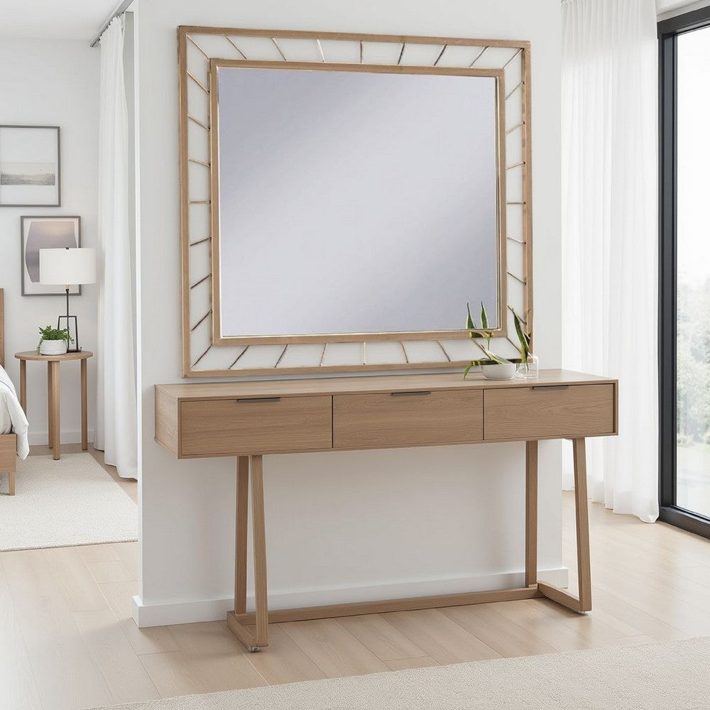 Brey Decorative Accent Mirror, 39 Inch Glam Gold Plated Metal Frame -BM332613