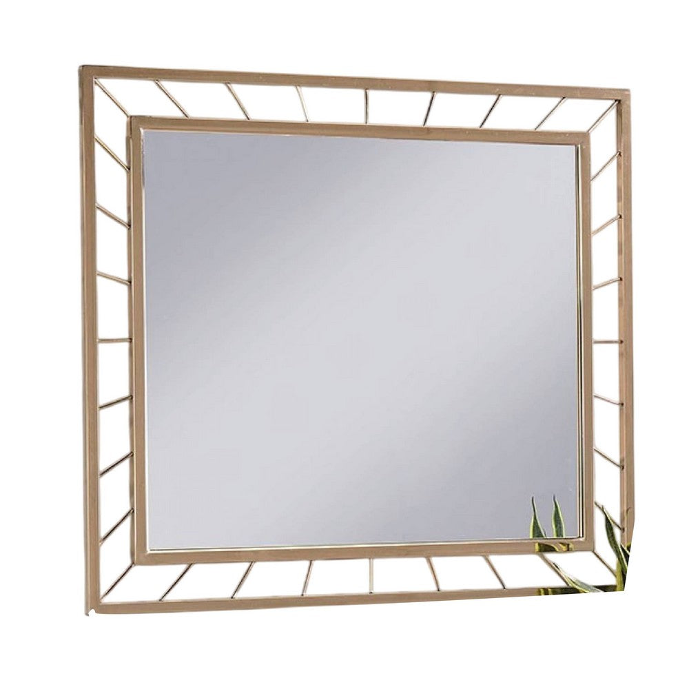 Brey Decorative Accent Mirror, 39 Inch Glam Gold Plated Metal Frame -BM332613