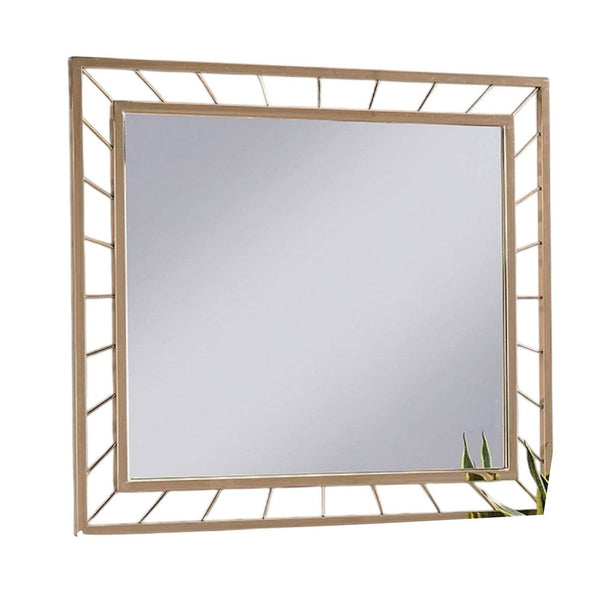 Brey Decorative Accent Mirror, 39 Inch Glam Gold Plated Metal Frame -BM332613