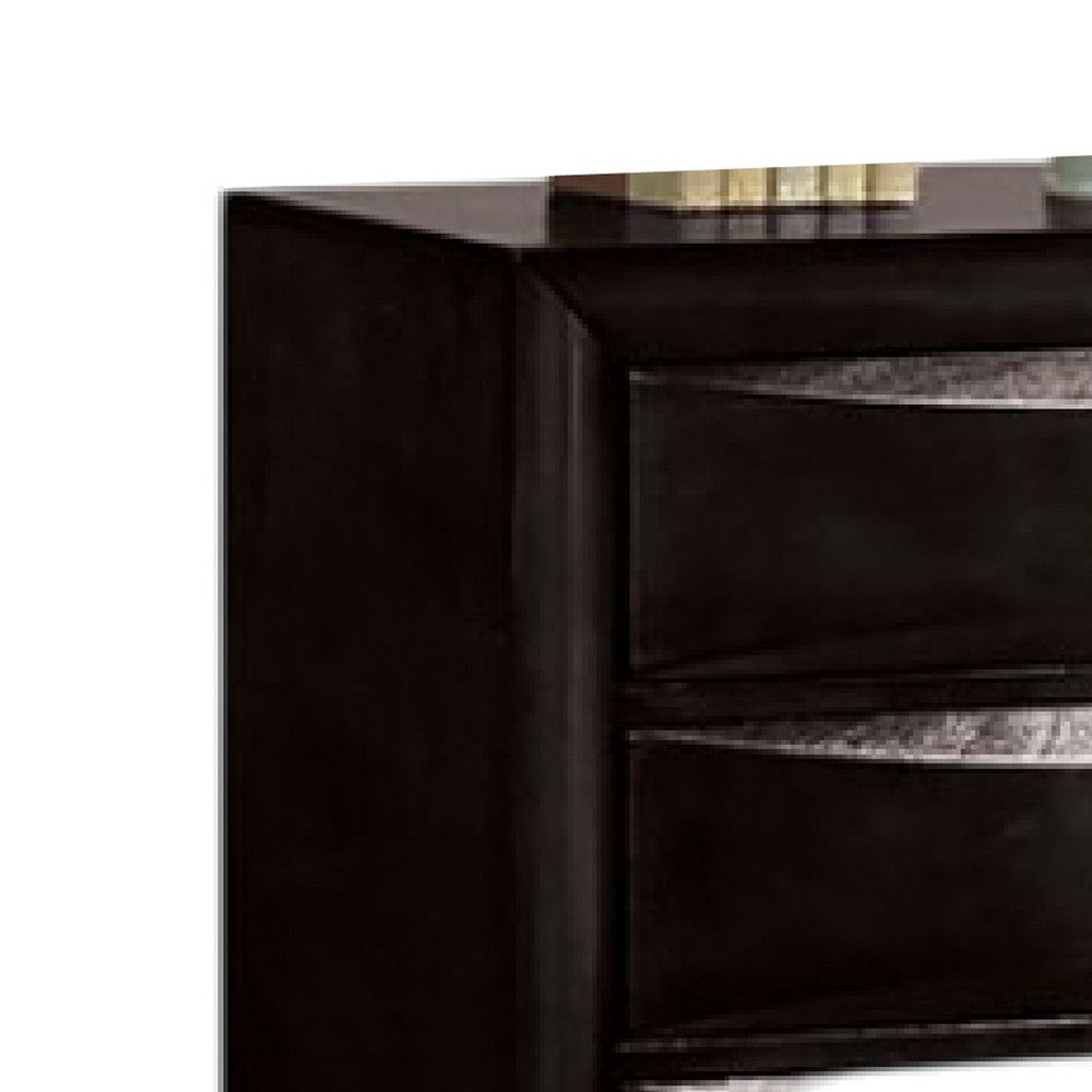 Simo Tall Dresser Chest, 5 Drawers, Chrome Handles, Modern Black Wood -BM332614