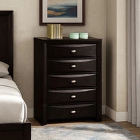 Simo Tall Dresser Chest, 5 Drawers, Chrome Handles, Modern Black Wood -BM332614