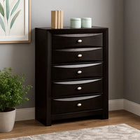 Simo Tall Dresser Chest, 5 Drawers, Chrome Handles, Modern Black Wood -BM332614