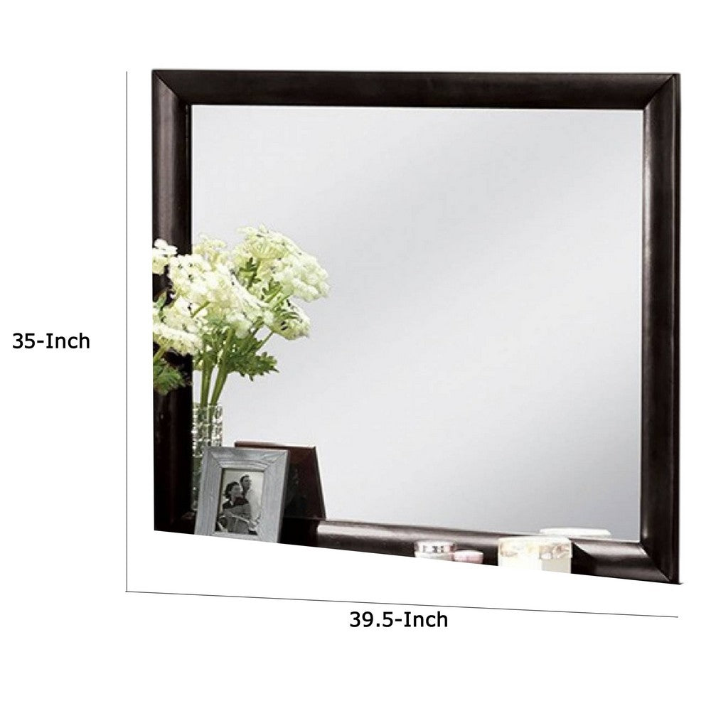 Simo Dresser Vanity Mirror, 40 Inch Modern Black Solid Wood Frame -BM332615