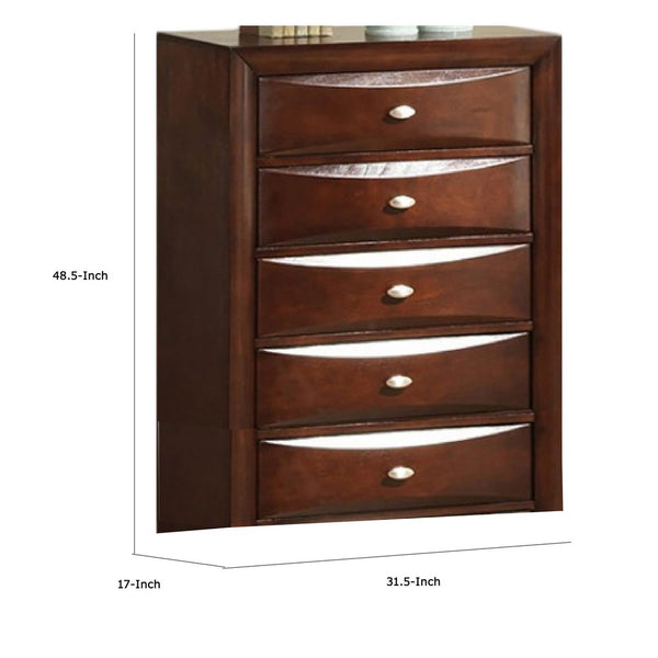 Simo Tall Dresser Chest, 5 Drawers Chrome Handles, Modern Cherry Brown -BM332616