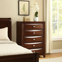 Simo Tall Dresser Chest, 5 Drawers Chrome Handles, Modern Cherry Brown -BM332616