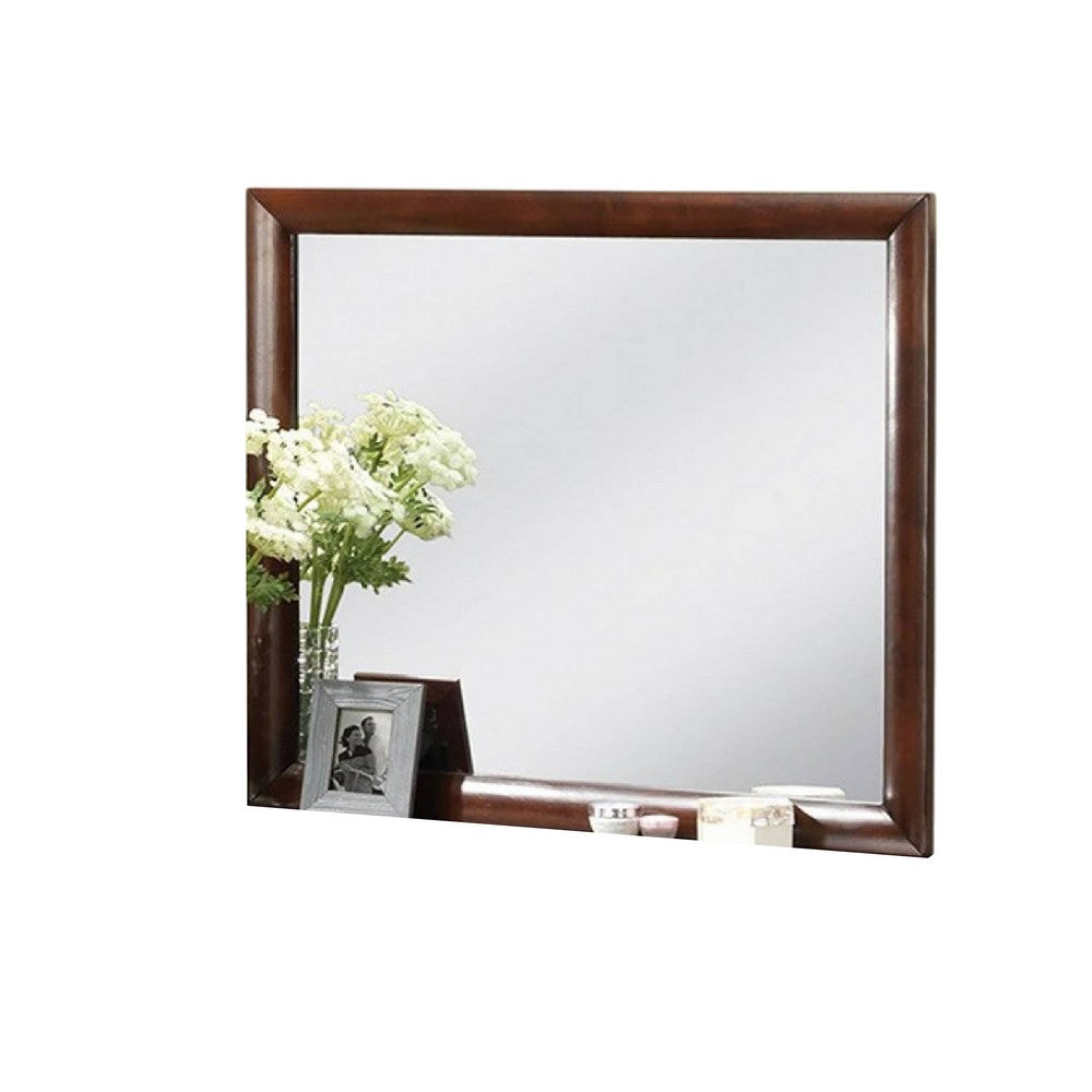 Simo Dresser Vanity Mirror, 40 Inch Dark Cherry Brown Solid Wood -BM332617