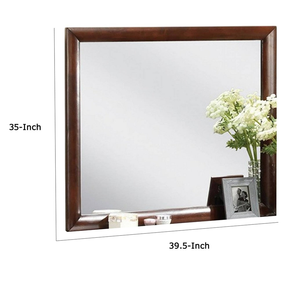 Simo Dresser Vanity Mirror, 40 Inch Dark Cherry Brown Solid Wood -BM332617