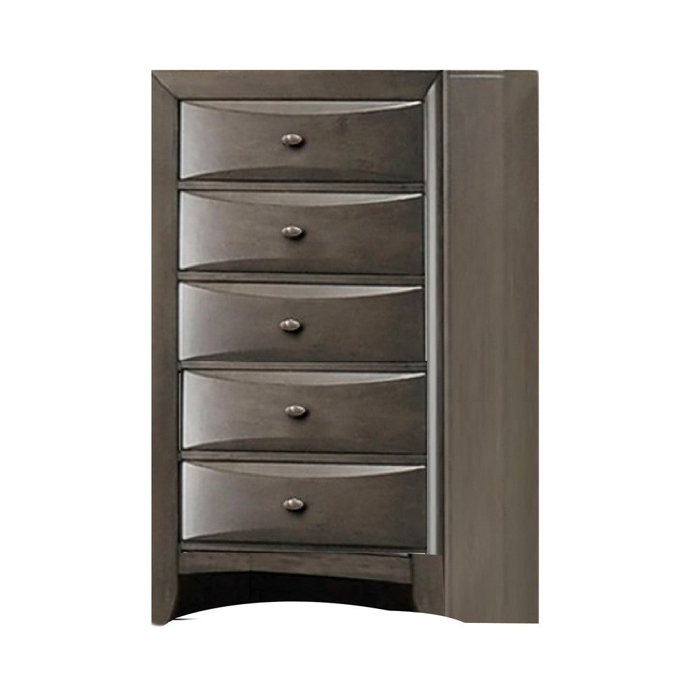 Simo Tall Dresser Chest, 5 Drawers, Chrome Handles, Modern Dark Gray -BM332618