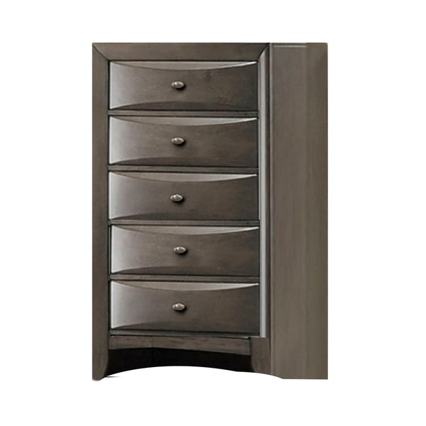 Simo Tall Dresser Chest, 5 Drawers, Chrome Handles, Modern Dark Gray -BM332618