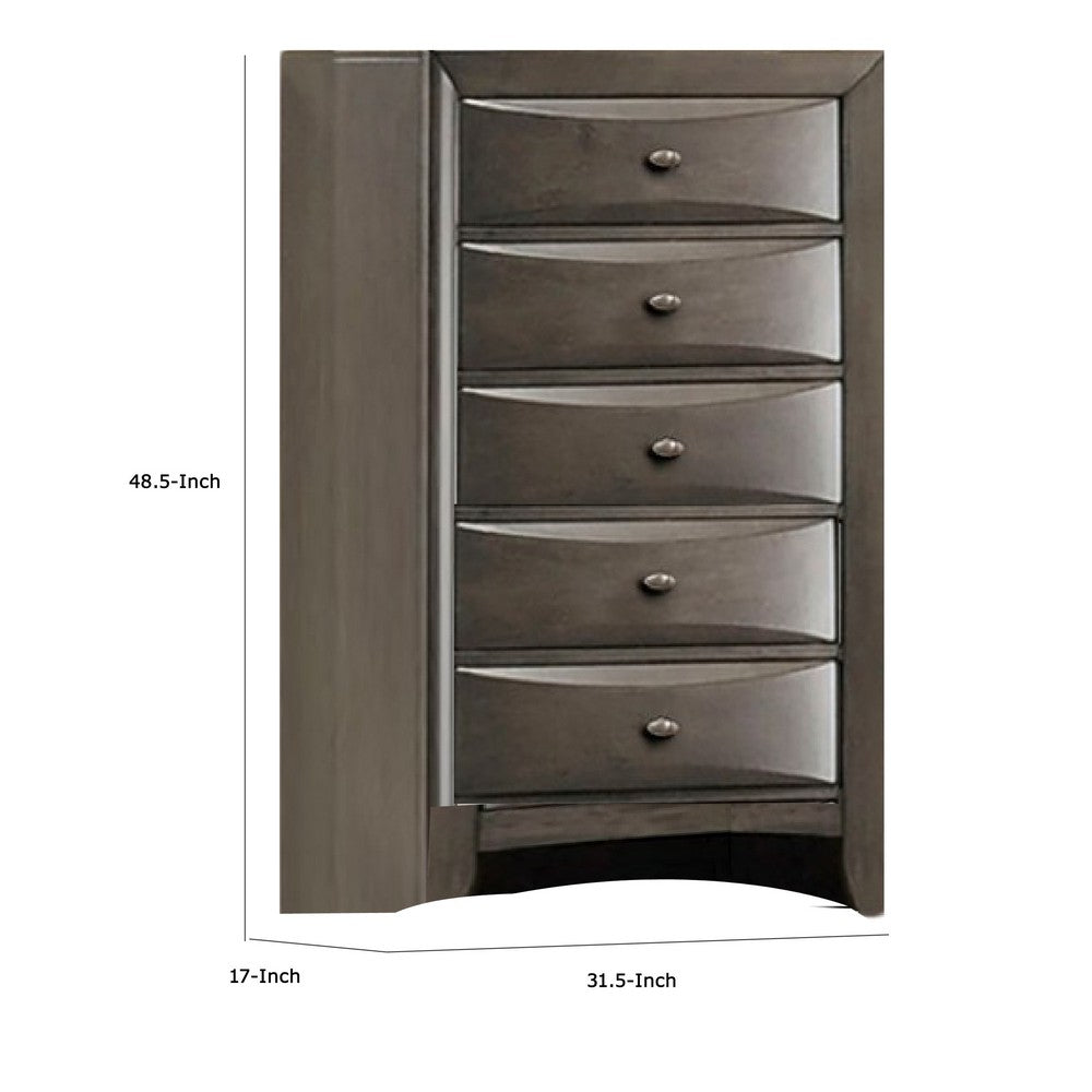 Simo Tall Dresser Chest, 5 Drawers, Chrome Handles, Modern Dark Gray -BM332618