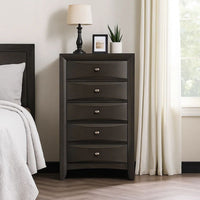 Simo Tall Dresser Chest, 5 Drawers, Chrome Handles, Modern Dark Gray -BM332618