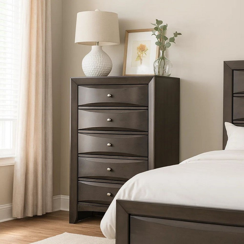 Simo Tall Dresser Chest, 5 Drawers, Chrome Handles, Modern Dark Gray -BM332618