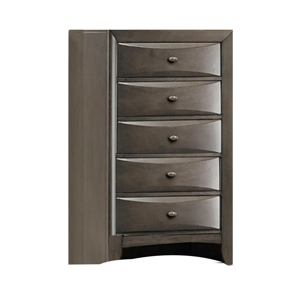 Simo Tall Dresser Chest, 5 Drawers, Chrome Handles, Modern Dark Gray -BM332618