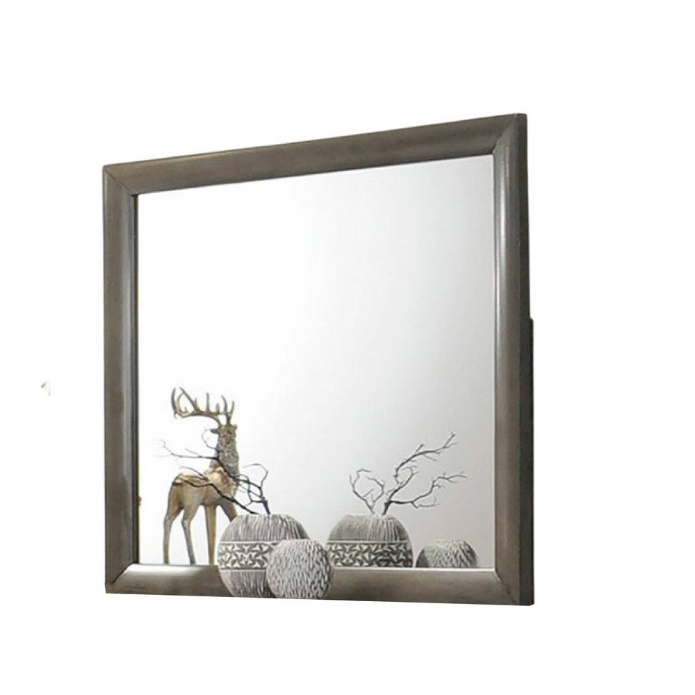 Simo Dresser Vanity Mirror, 40 Inch Modern Dark Gray Solid Wood Frame -BM332619