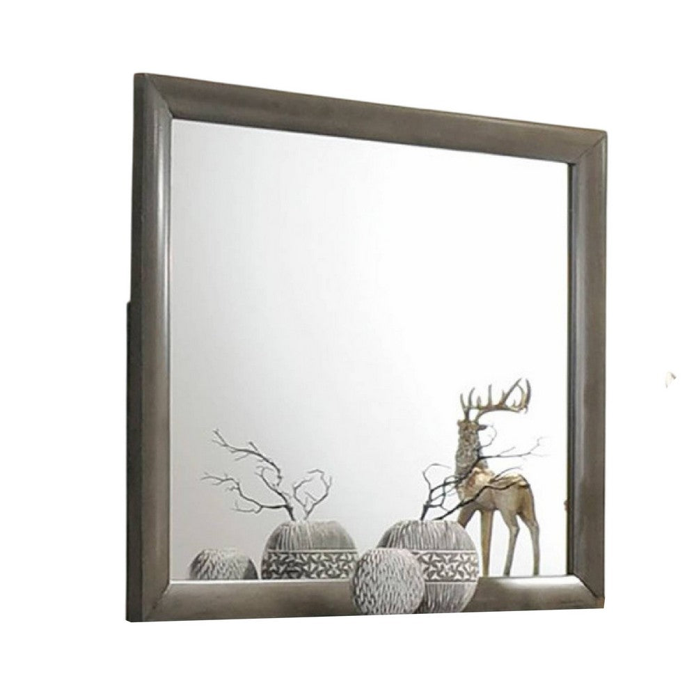Simo Dresser Vanity Mirror, 40 Inch Modern Dark Gray Solid Wood Frame -BM332619