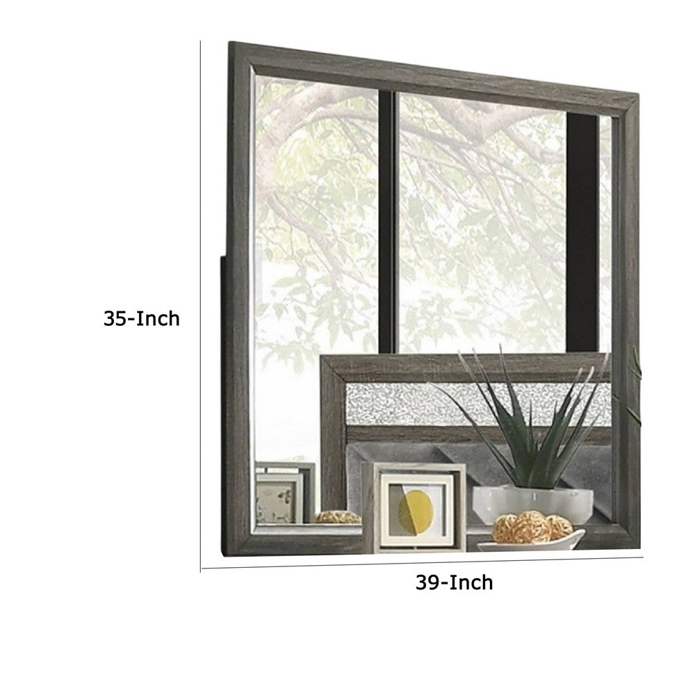 Lito Dresser Vanity Mirror, 39 Inch Stylish Modern Gray Wood Frame -BM332620