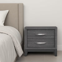 Erica Bedside Nightstand, 2 Drawers Chrome Bar Handles, Gray Wood - BM332622