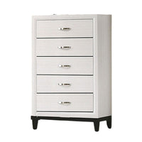 Erica Tall Dresser Chest, 5 Drawers Chrome Bar Handles, White Wood -BM332623