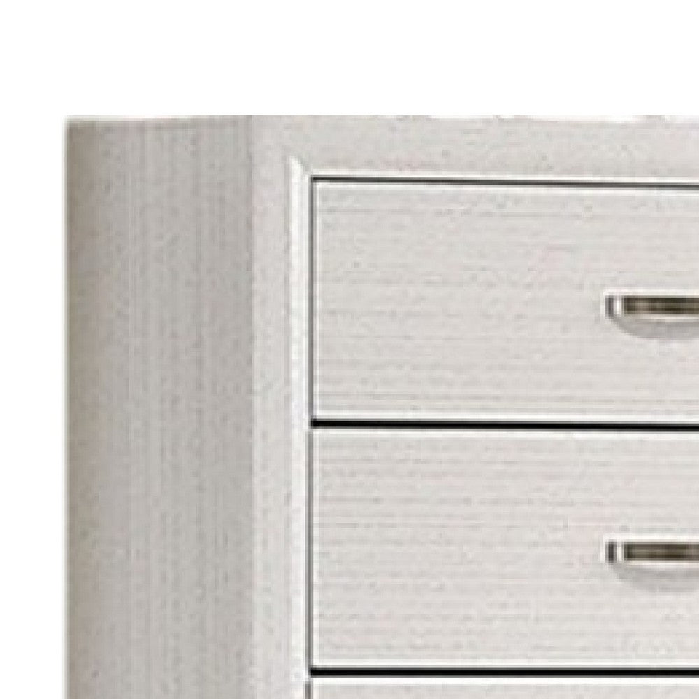 Erica Tall Dresser Chest, 5 Drawers Chrome Bar Handles, White Wood -BM332623