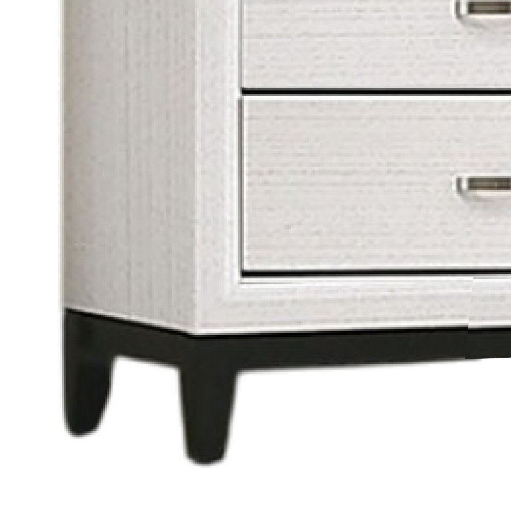 Erica Tall Dresser Chest, 5 Drawers Chrome Bar Handles, White Wood -BM332623