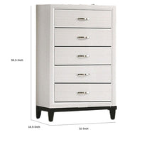 Erica Tall Dresser Chest, 5 Drawers Chrome Bar Handles, White Wood -BM332623