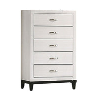 Erica Tall Dresser Chest, 5 Drawers Chrome Bar Handles, White Wood -BM332623