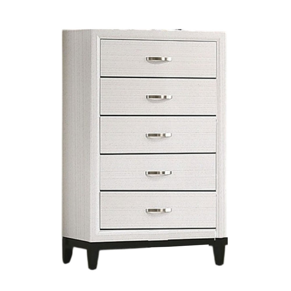 Erica Tall Dresser Chest, 5 Drawers Chrome Bar Handles, White Wood -BM332623