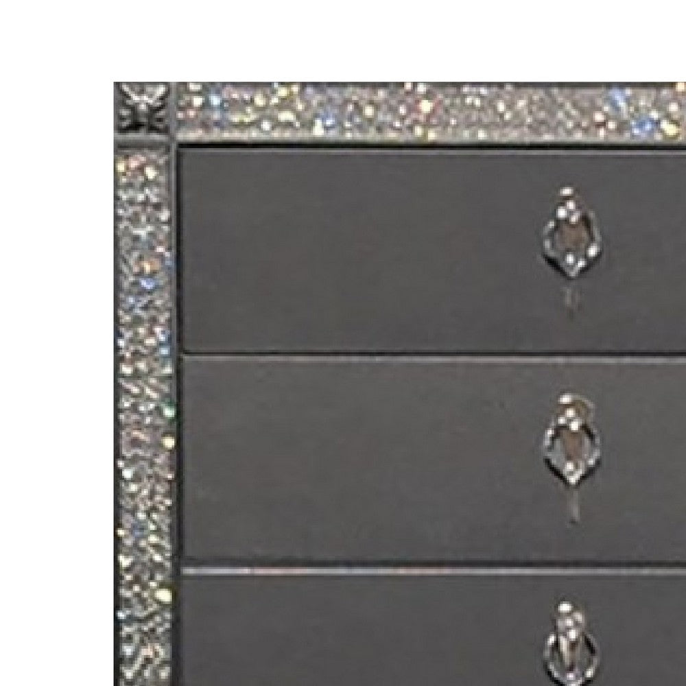 Laine Tall Dresser Chest, 5 Drawers, Crystal Trim, Gray Solid Wood -BM332625
