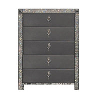 Laine Tall Dresser Chest, 5 Drawers, Crystal Trim, Gray Solid Wood -BM332625