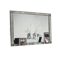 Laine Dresser Mirror, Crystal Trim Frame, 46 Inch Gray Solid Wood -BM332626