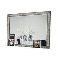 Laine Dresser Mirror, Crystal Trim Frame, 46 Inch Gray Solid Wood -BM332626
