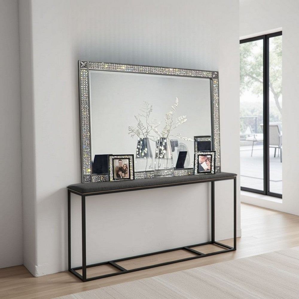 Laine Dresser Mirror, Crystal Trim Frame, 46 Inch Gray Solid Wood -BM332626